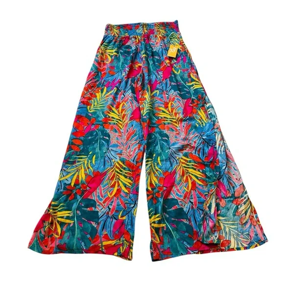 Kona Sol Palazzo Pants Smocked Waist Swim Cover Up Resort Wear Beach Size M - Picture 2 of 5
